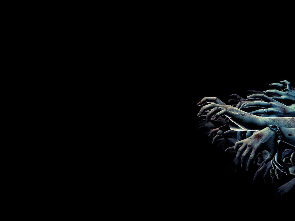 Руки толпы зомби на черном фоне