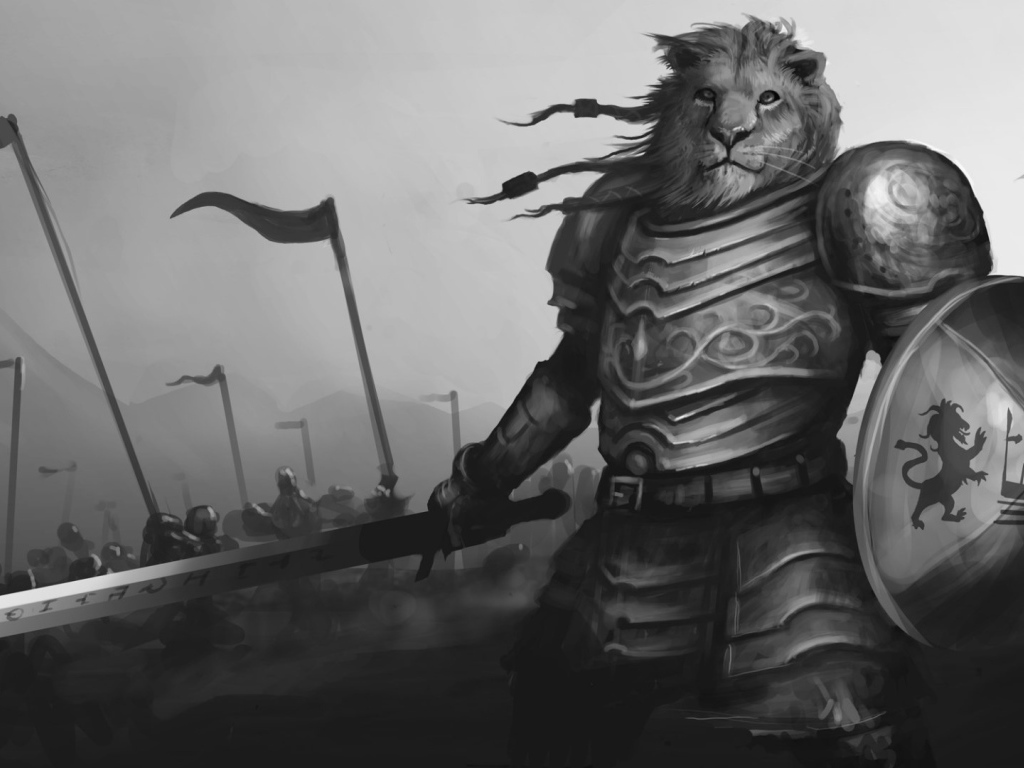 Лев в рыцарских доспехах