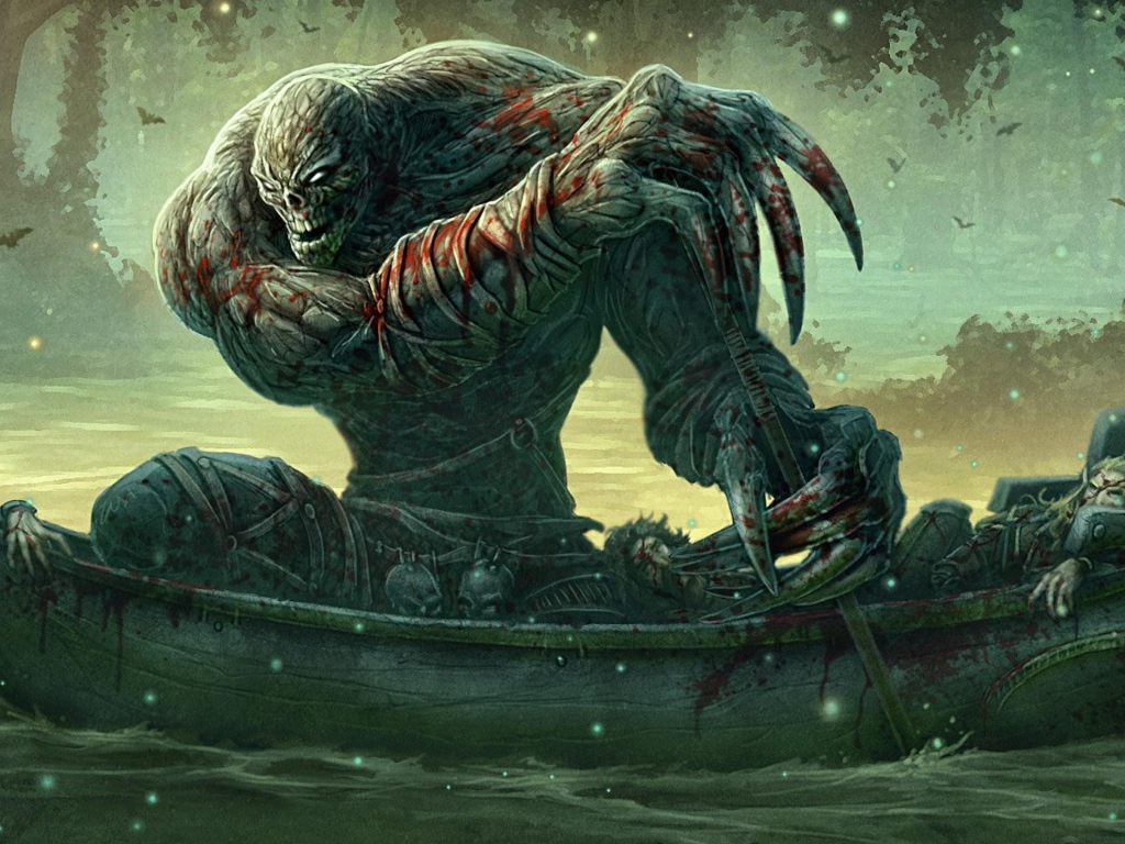 Монстр в лодке на реке