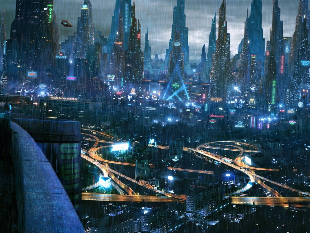 Дождь в городе будущего