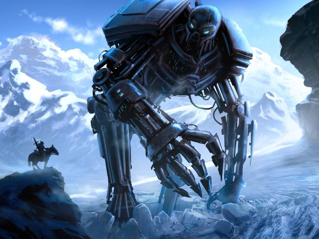 Всадник встретил робота в горах