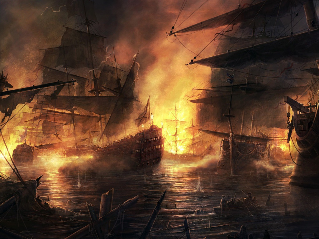 Корабли в дыму и огне