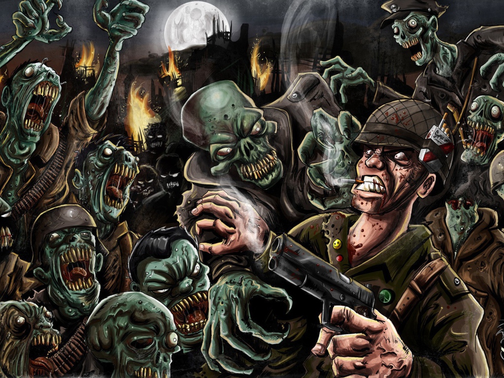 Солдат сражается с зомби