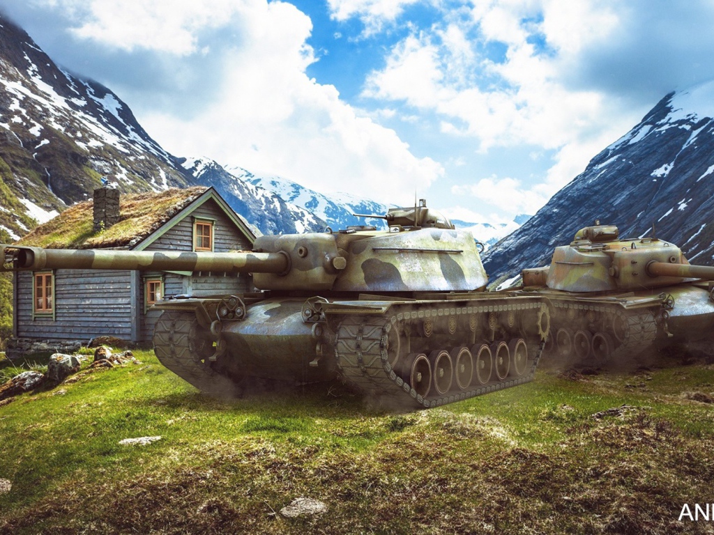 Танки у хижины в горах