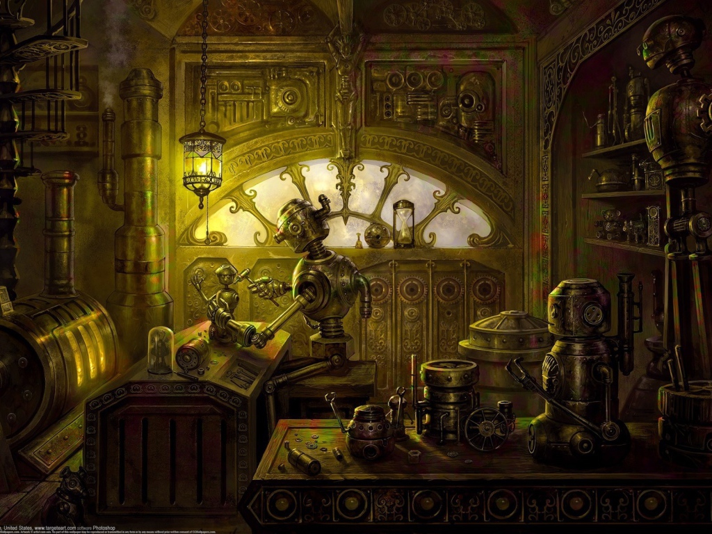 Роботы делают роботов, стимпанк