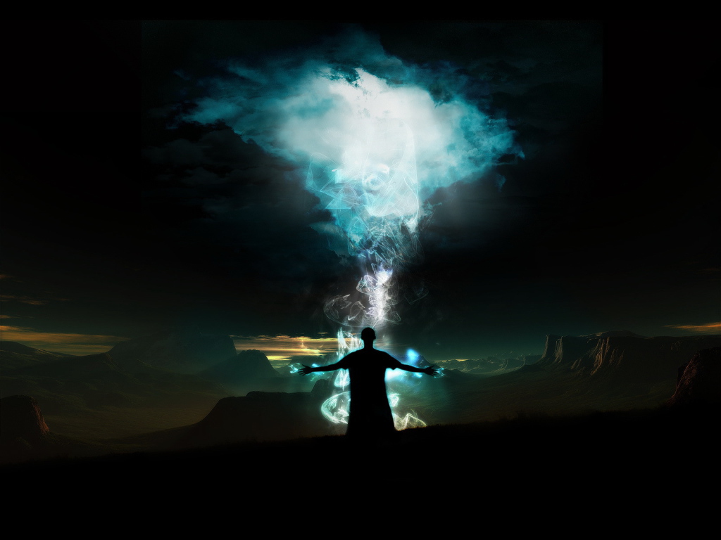 Колдун около магического костра