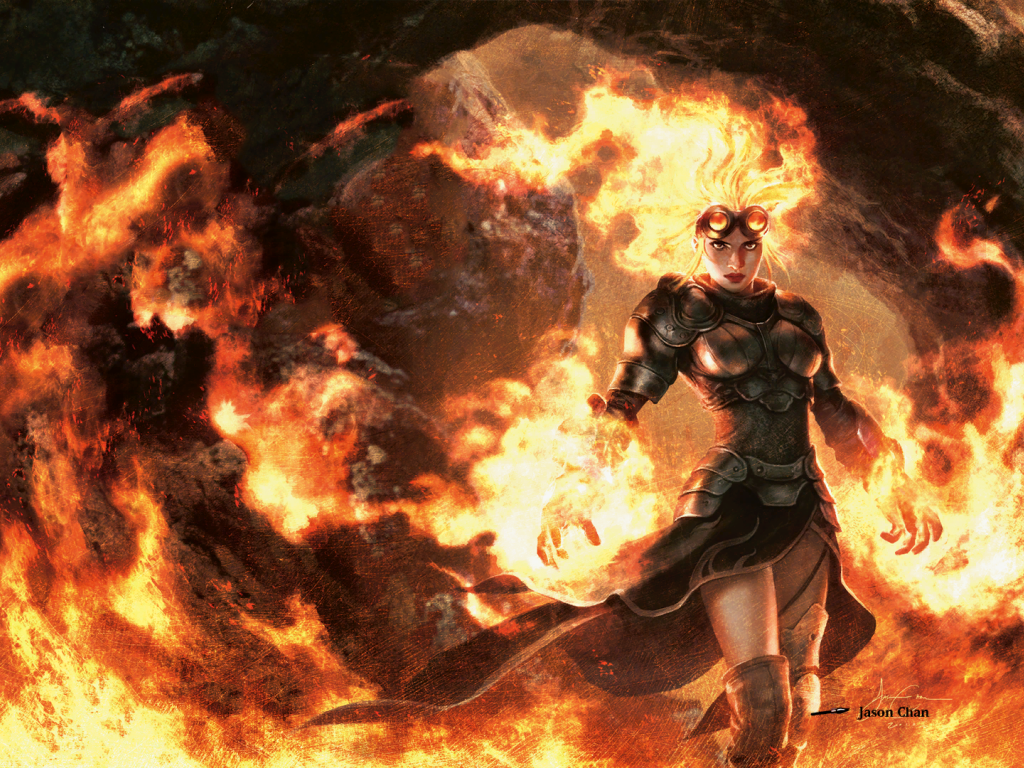 Персонаж игры Magic The Gathering в огне