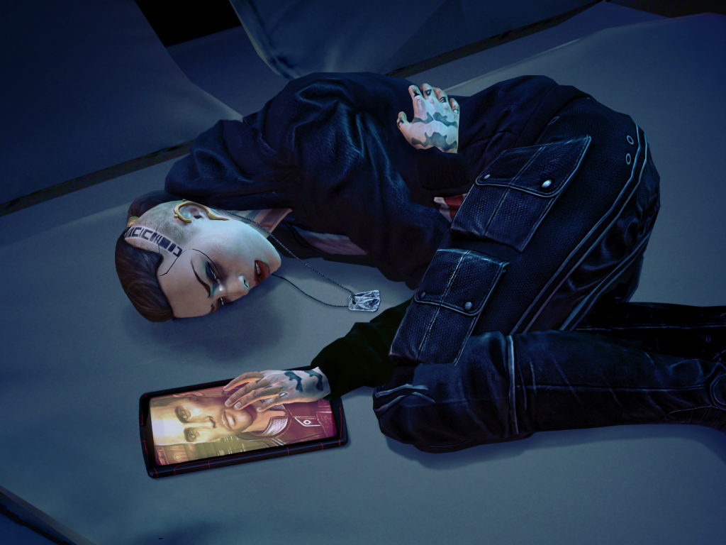 Девушка с планшетом в игре Mass Effect 3