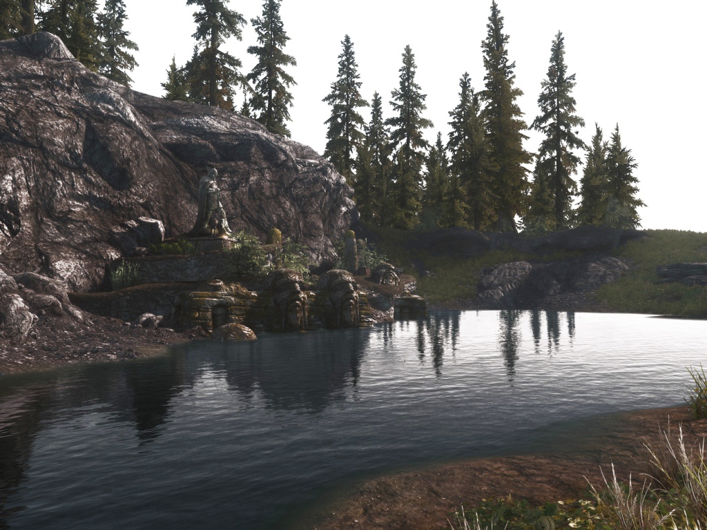 Озеро у камня в игре The Elder Scrolls V Skyrim