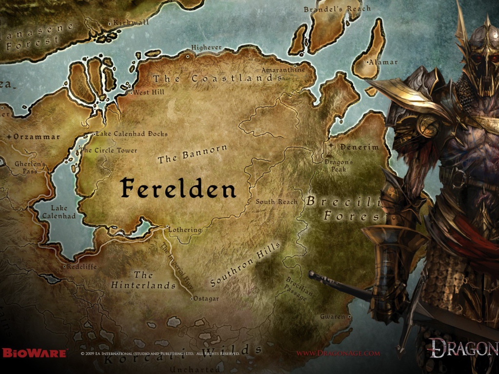 Карта земель в игре Dragon Age
