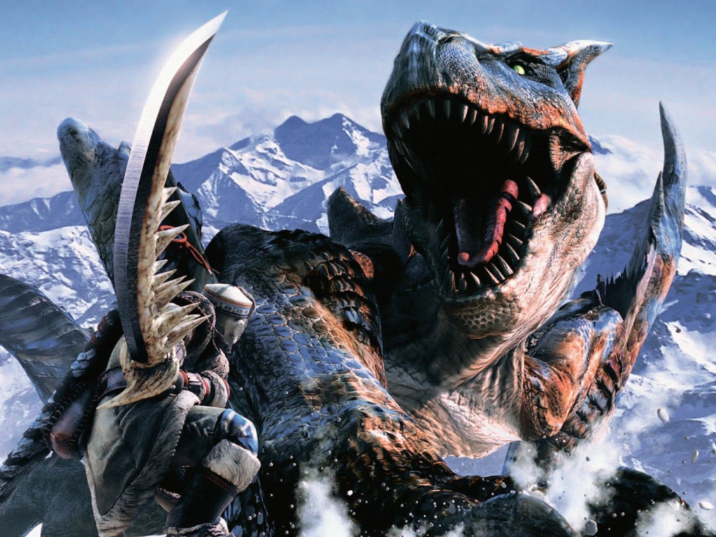 Сражение с драконом в горах, игра Monster Hunter