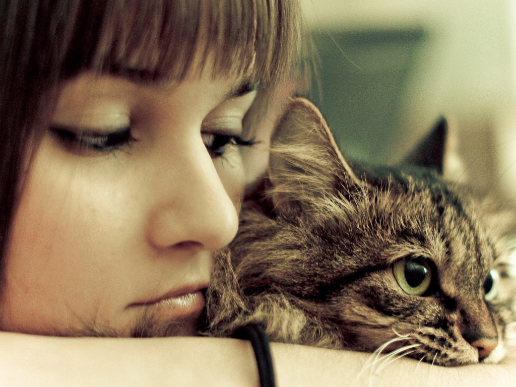 Девушка грустит со своим котом