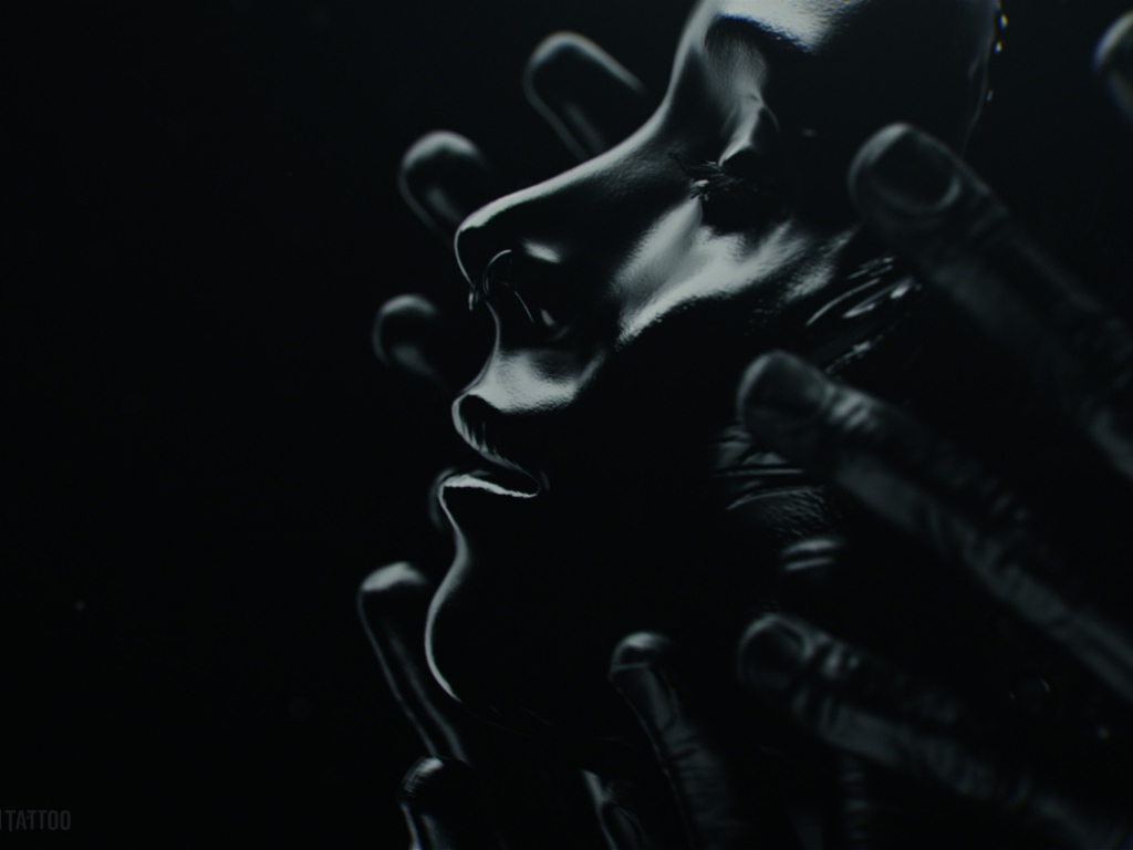 Лицо девушки в черных ладонях