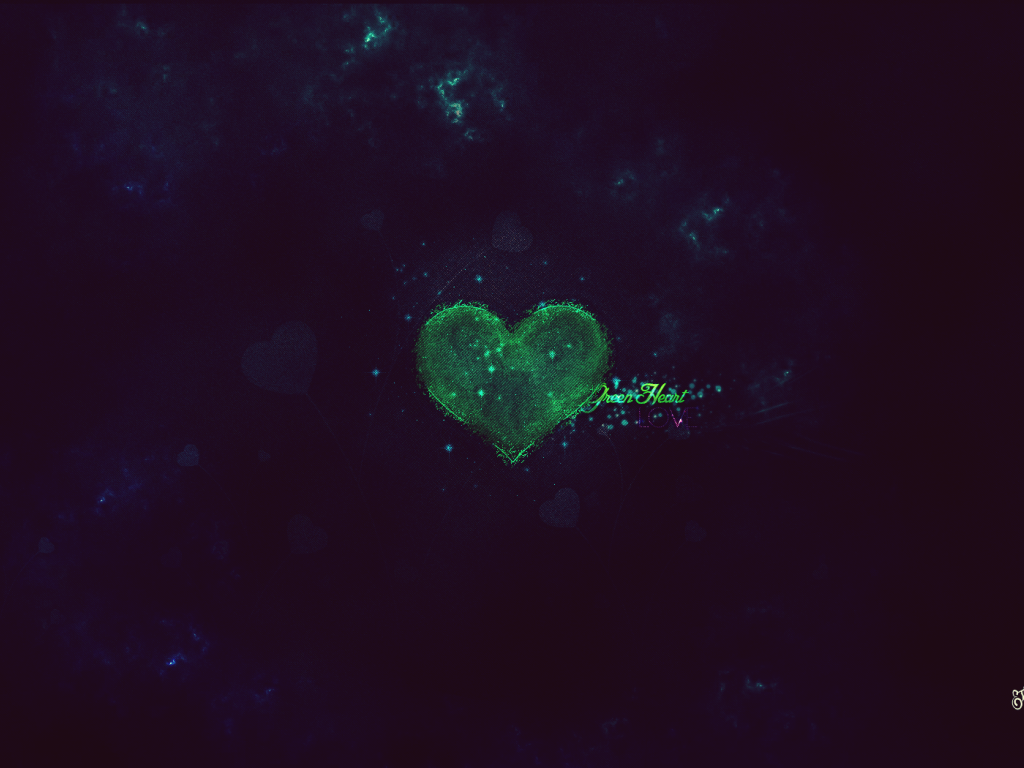 Зеленое сердце на черном фоне