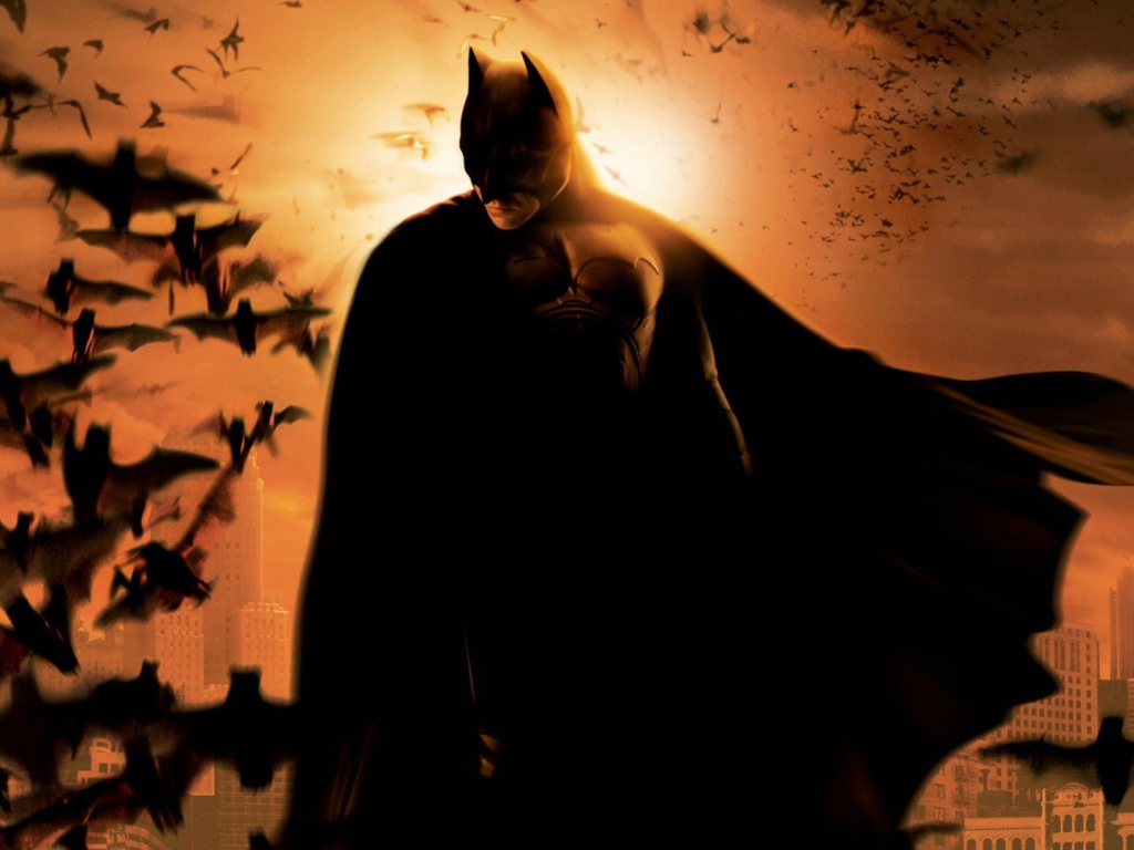 Бетман на фоне стаи летучих мышей