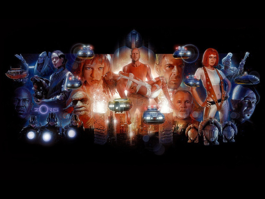 Персонажи фильма Пятый элемент на черном фоне