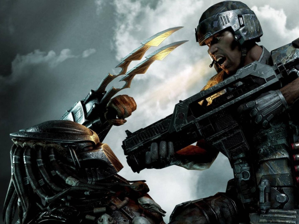 Солдат убивает пришельца из фильма Хищник