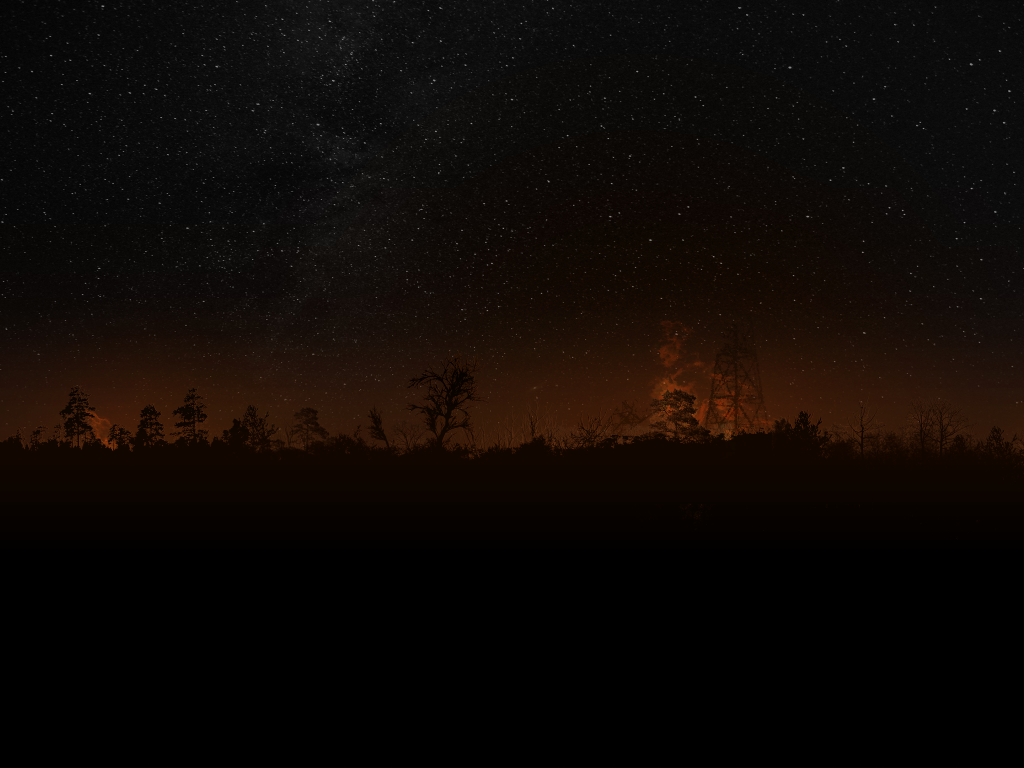 Силуэты на фоне заката и звездного неба