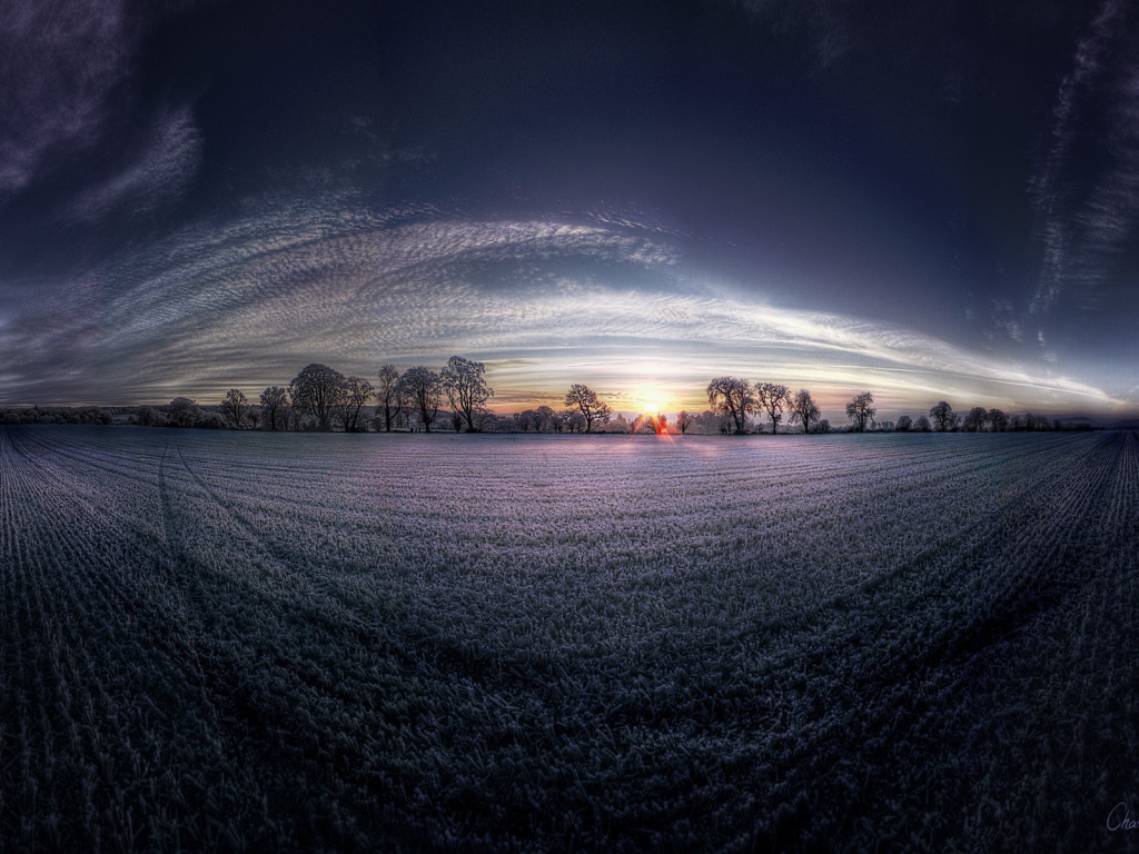 Зимний рассвет, линза рыбий глаз