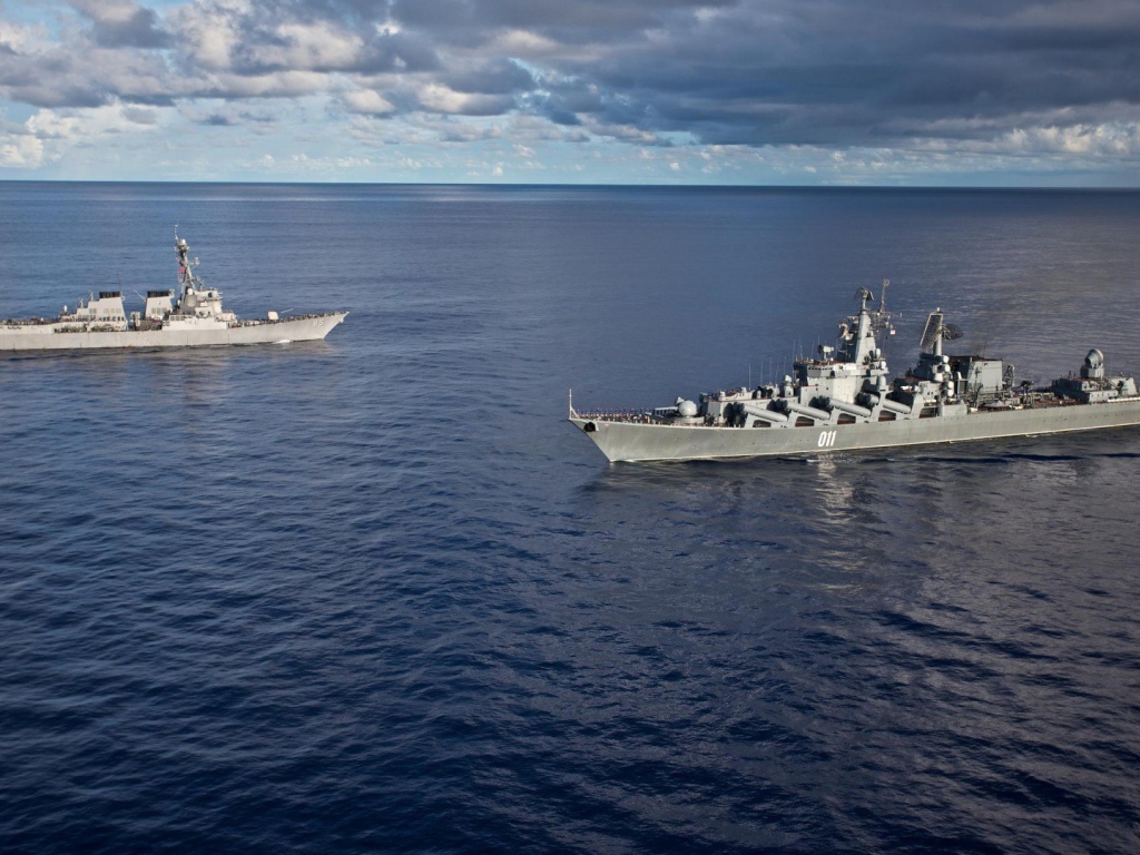Meeting warships at sea