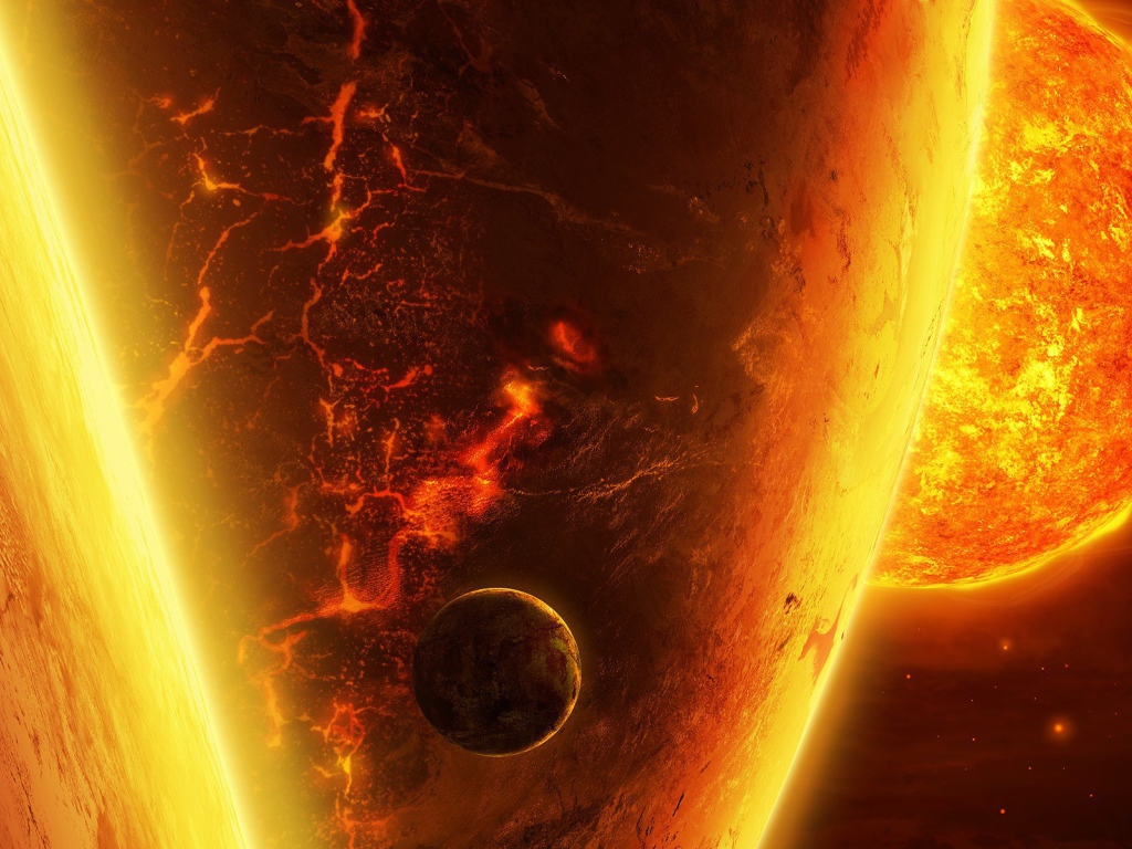 Планета на фоне нескольких солнц