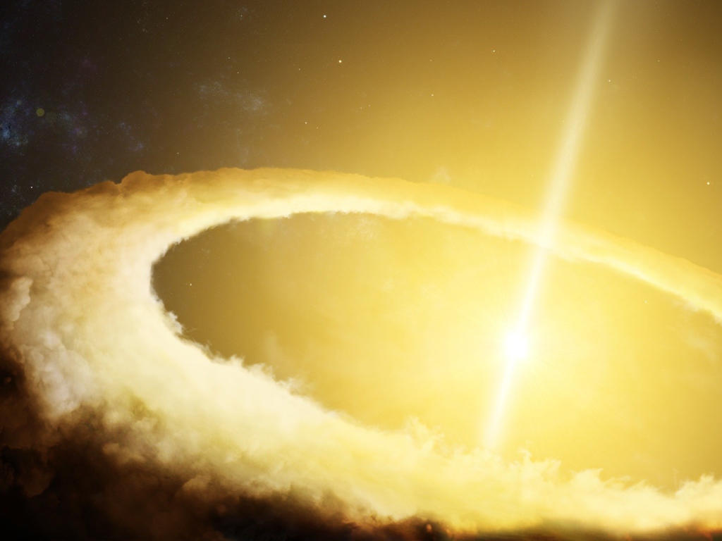 Луч плазмы пробил туманность в космосе