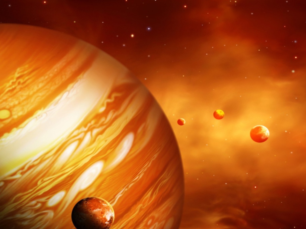 Планета Юпитер со спутниками
