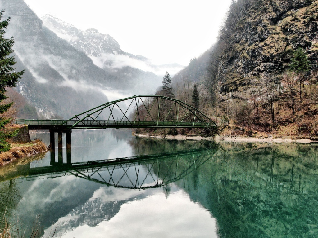 The bridge on the river in the mountains, France