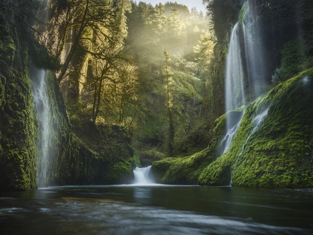 Водопады среди зелени в Орегоне