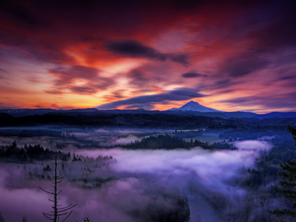 Туманная долина на закате, Орегон
