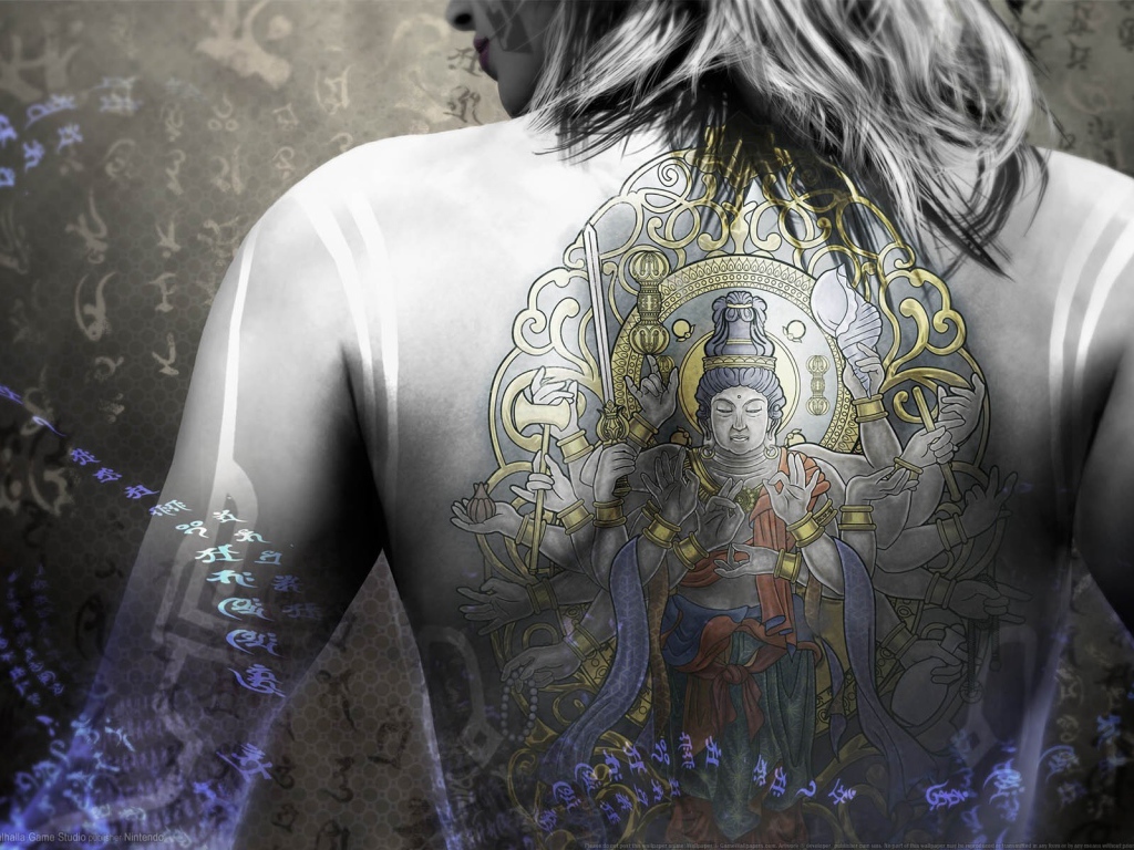 Татуировка Будды на спине у девушки