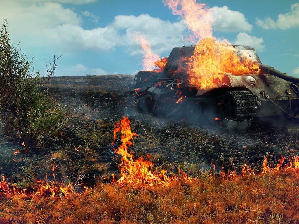 Горящий JagdTiger из игры World of Tanks