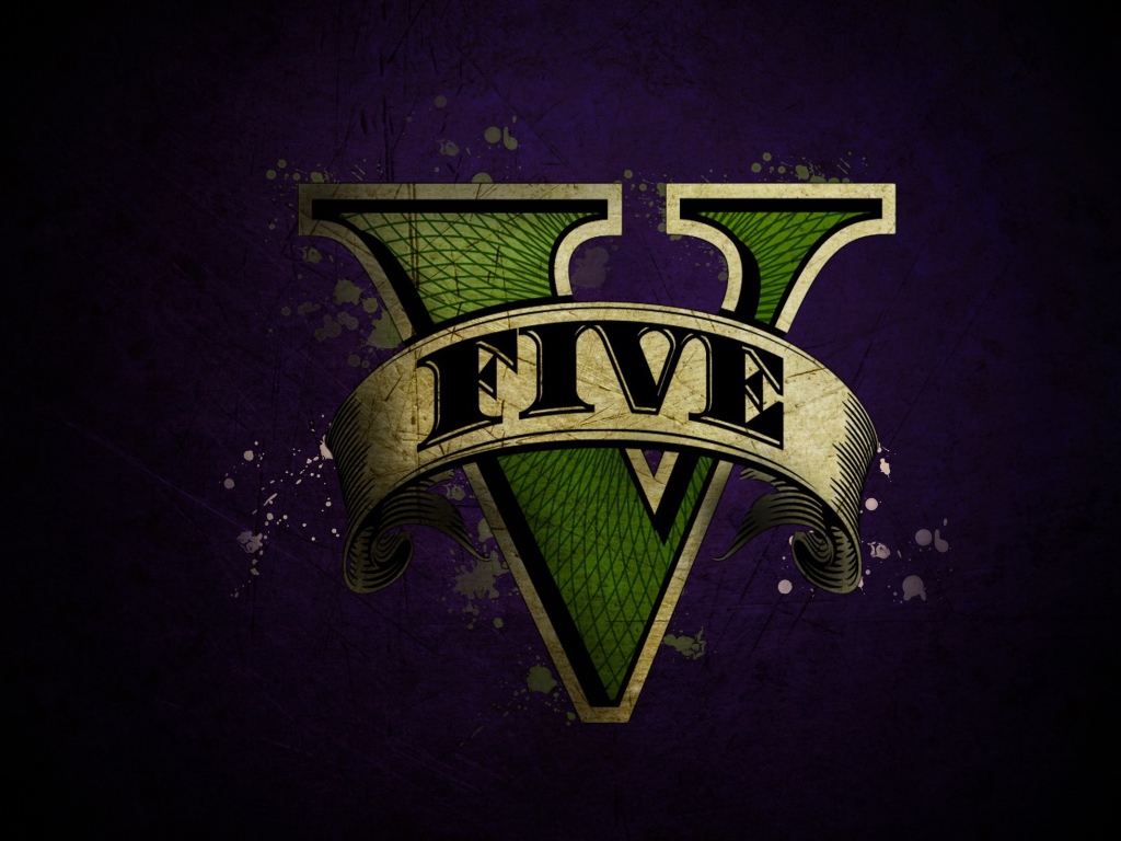 Логотип игры Grand Theft Auto V на фиолетовом фоне