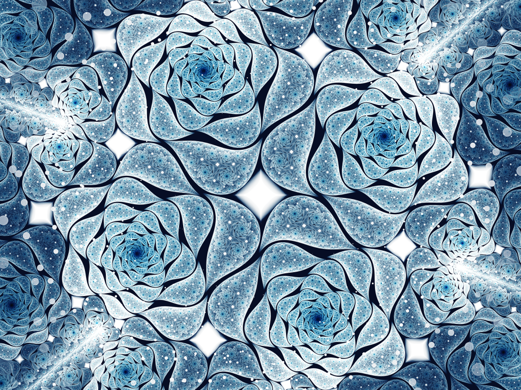 Голубые абстрактные цветы, фрактальный рисунок