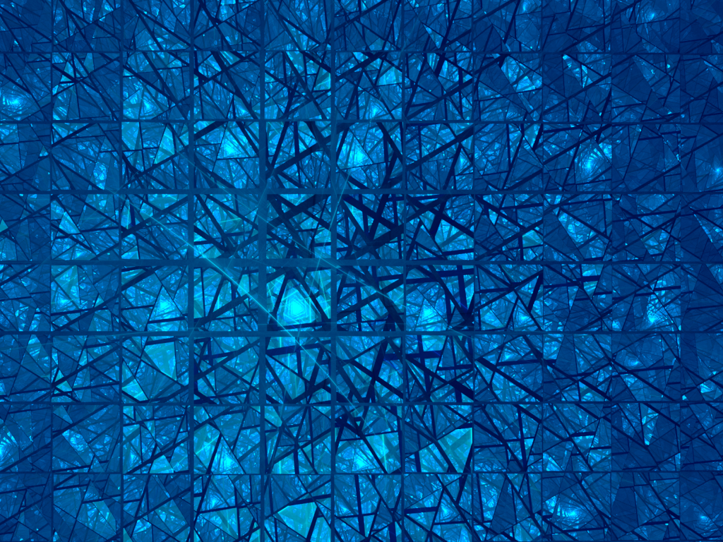 Синий фрактальный рисунок с зеркальными квадратами