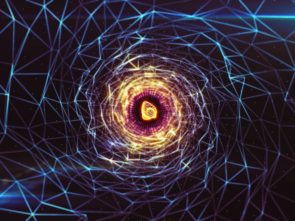 Электронная паутина из светящихся нитей 3д графика 