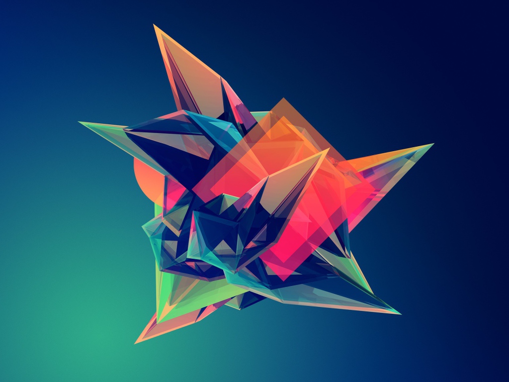 Разноцветный остроугольный кристалл на синем фоне 