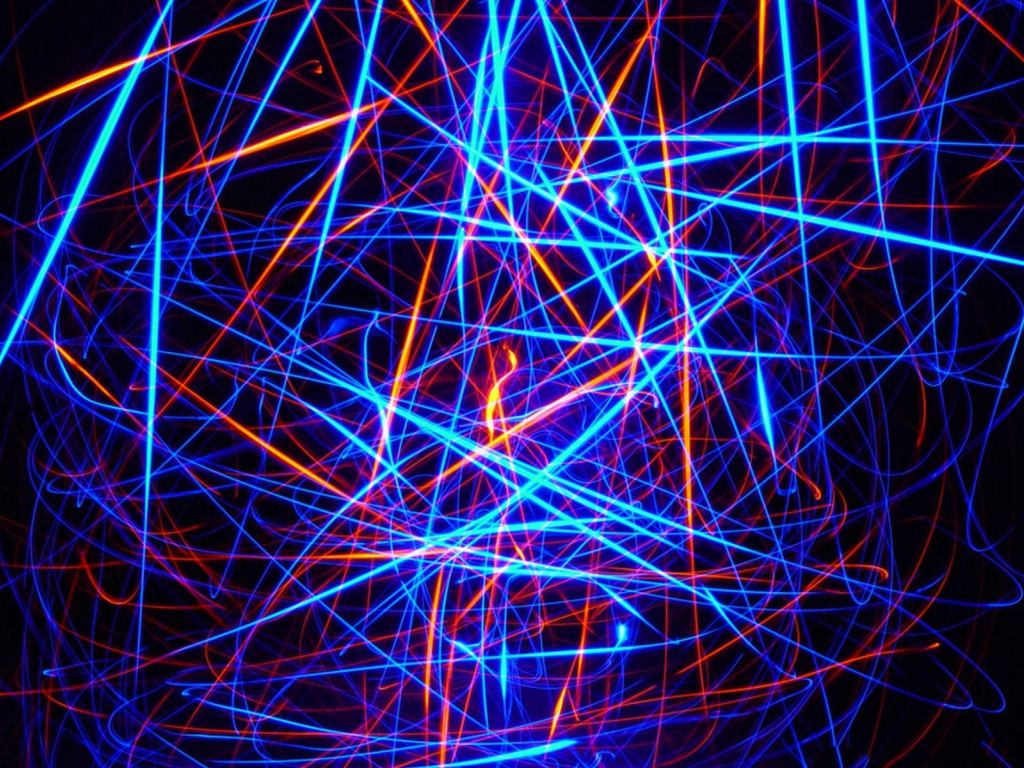 Красные и синие светящиеся неоновые линии абстракция 