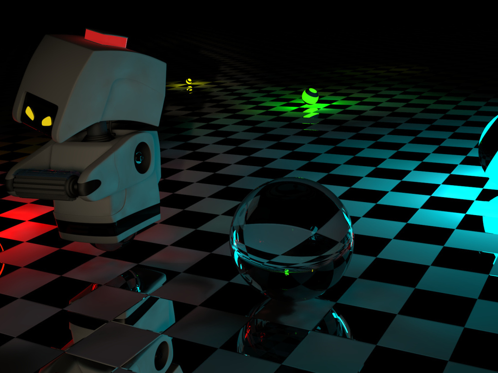 Робот и шары 3D графика 
