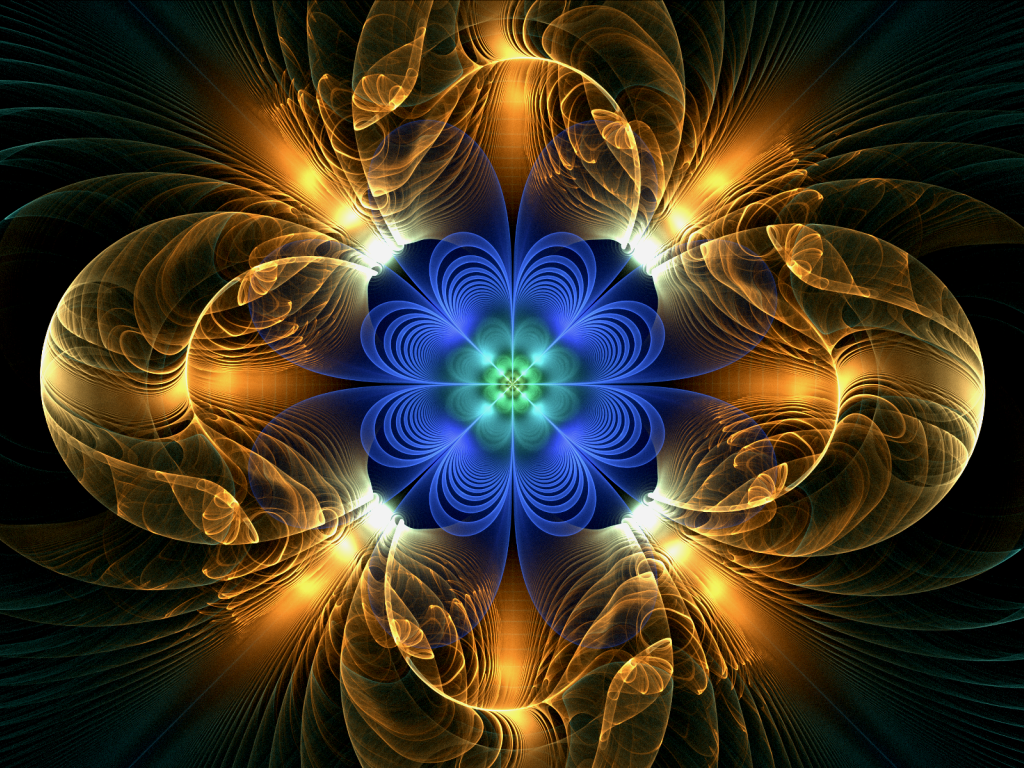 Желто голубой абстрактный фрактальный цветок 