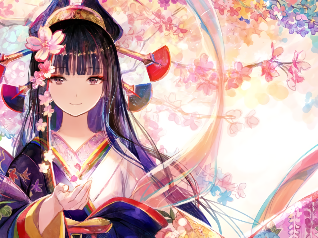 Аниме девушка с цветами в волосах 