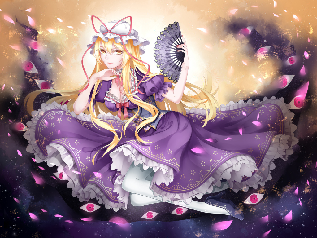 Девушка в красивом платье Юкари Якумо аниме Тохо