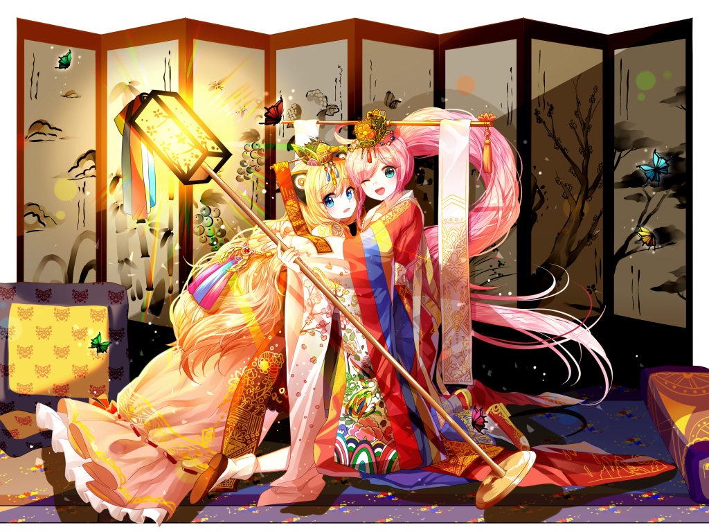 Две девушки в костюмах, аниме  Вокалоид