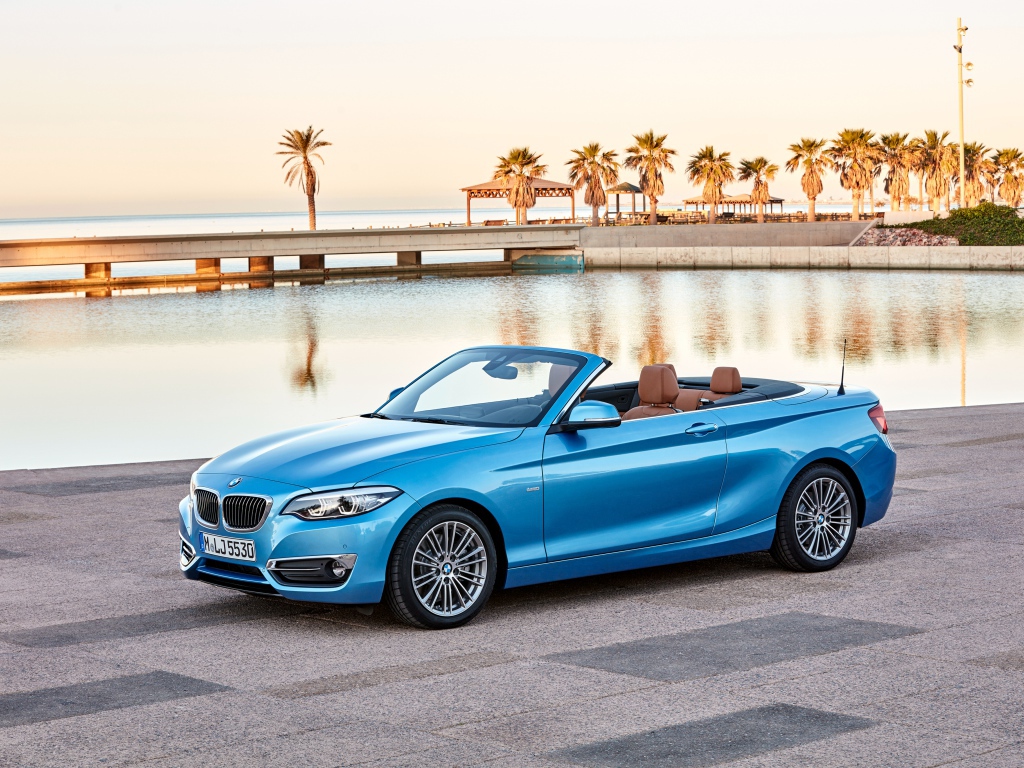 Голубой автомобиль, кабриолет BMW 230i Cabrio Luxury Line Worldwide, 2017