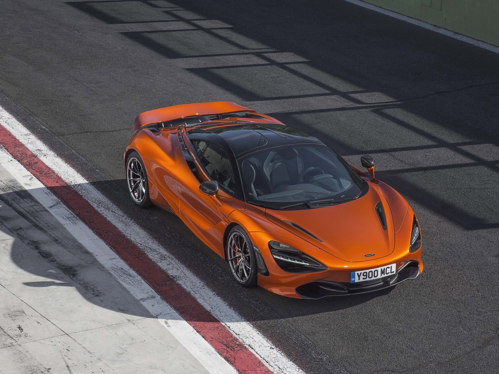 Orange sports car McLaren 720S, 2017