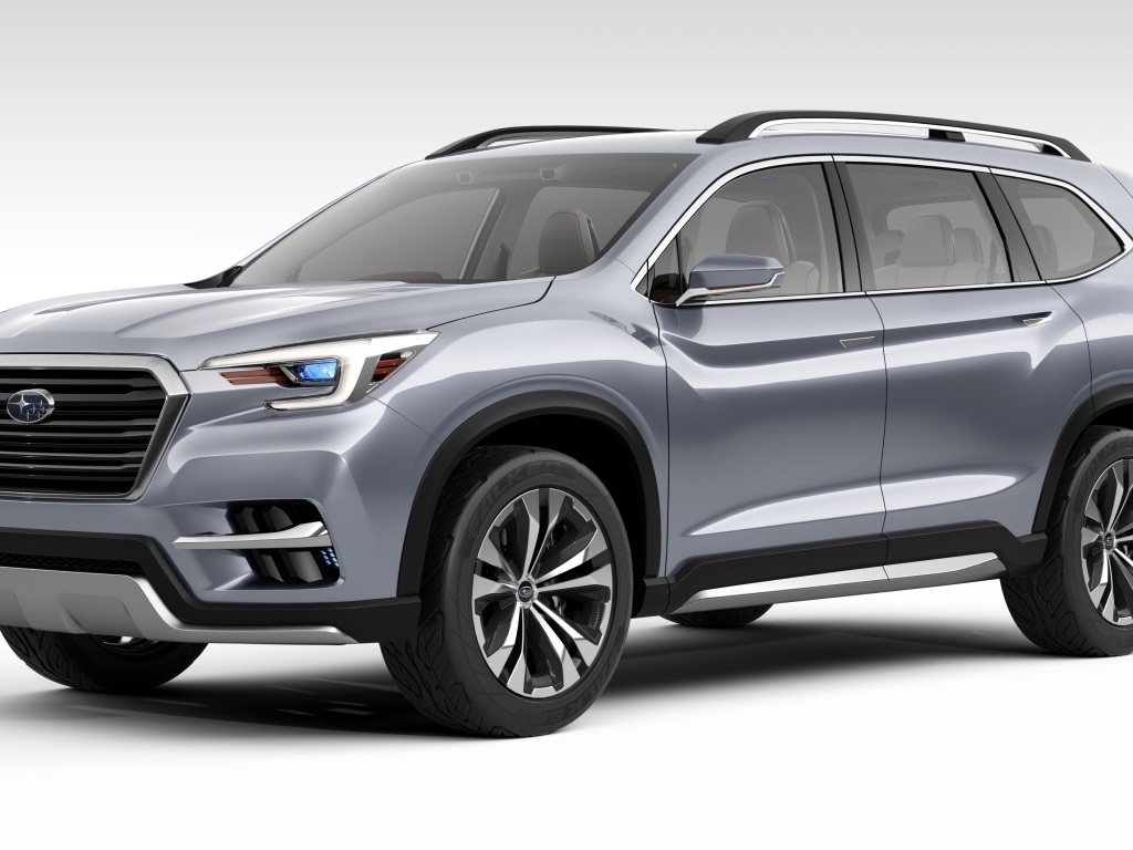 Серебристый внедорожник  Subaru Ascent, 2018 на белом фоне
