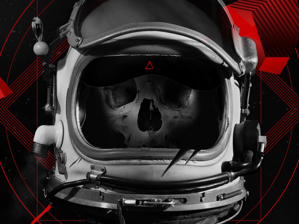 Человеческий череп в шлеме астронавта
