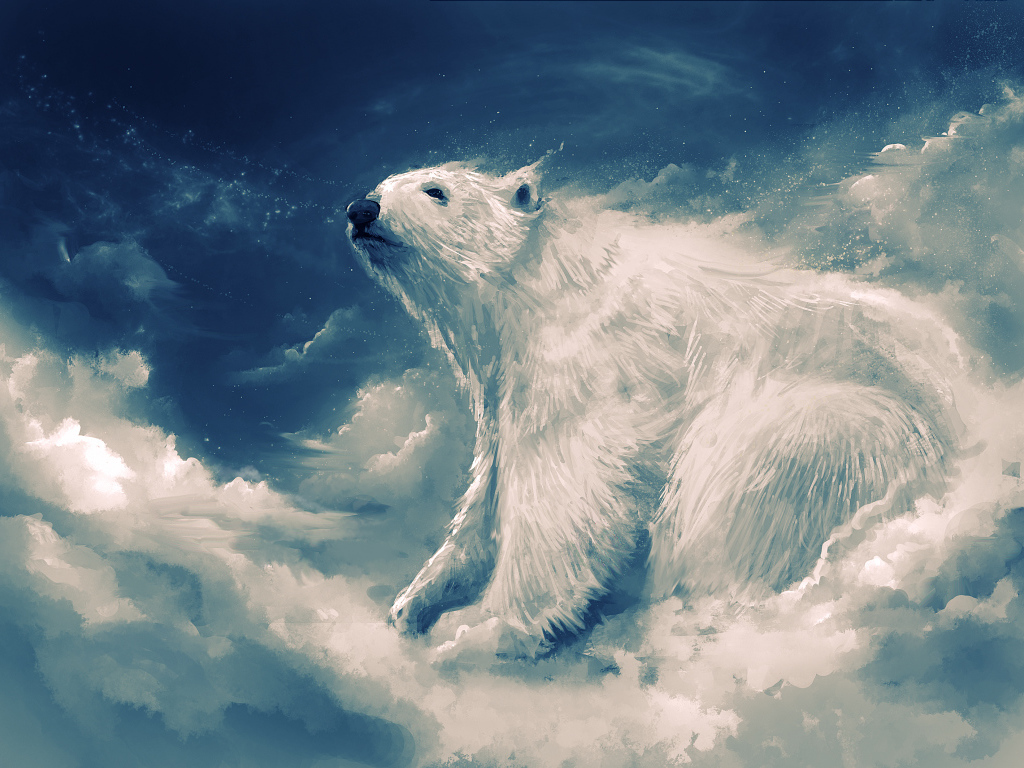 Большой белый медведь на облаке
