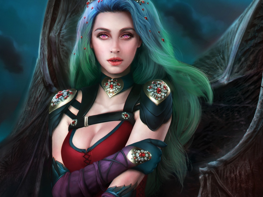 Фантастическая девушка с зелеными волосами королева вампиров