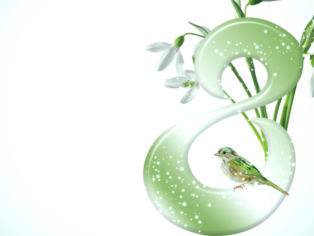 Подснежники и птичка на 8 марта